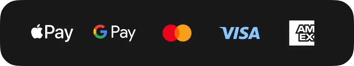 Apple pay, Google pay, Mastercard, Visa, American Express, and more